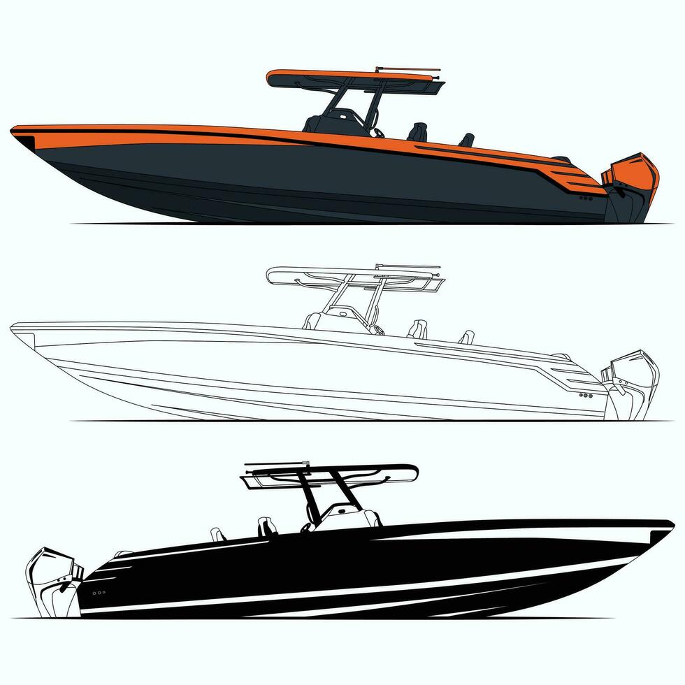 vektor illustration och linje konst av de hav fiske båt.