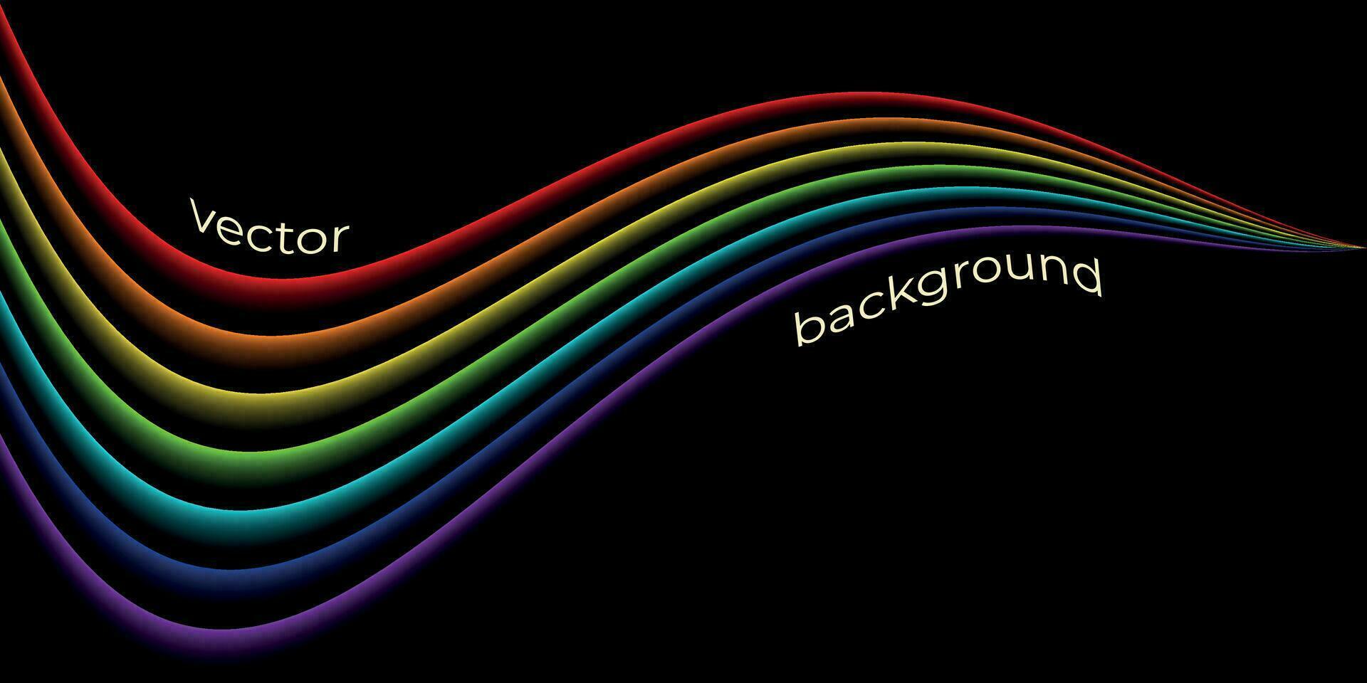 schwarz mit hell Regenbogen Linien Hintergrund zum Poster, Geschichten, Produkt Anzeige, Hefte, Flyer vektor