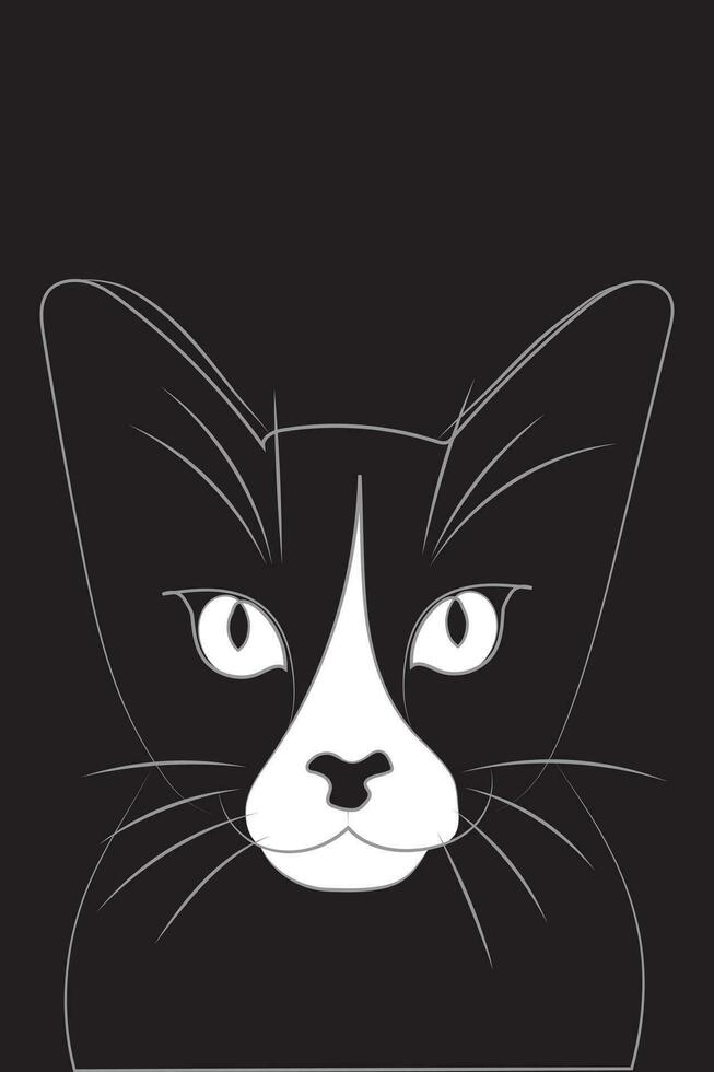 abstrakt av svart katt med vit ansikte på svart bakgrund. vektor
