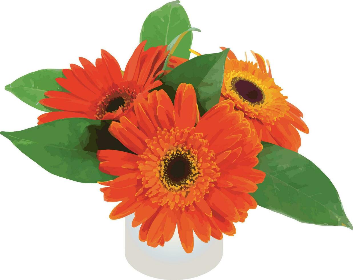 abstrakt av gerbera blommor med löv på vit bakgrund. vektor