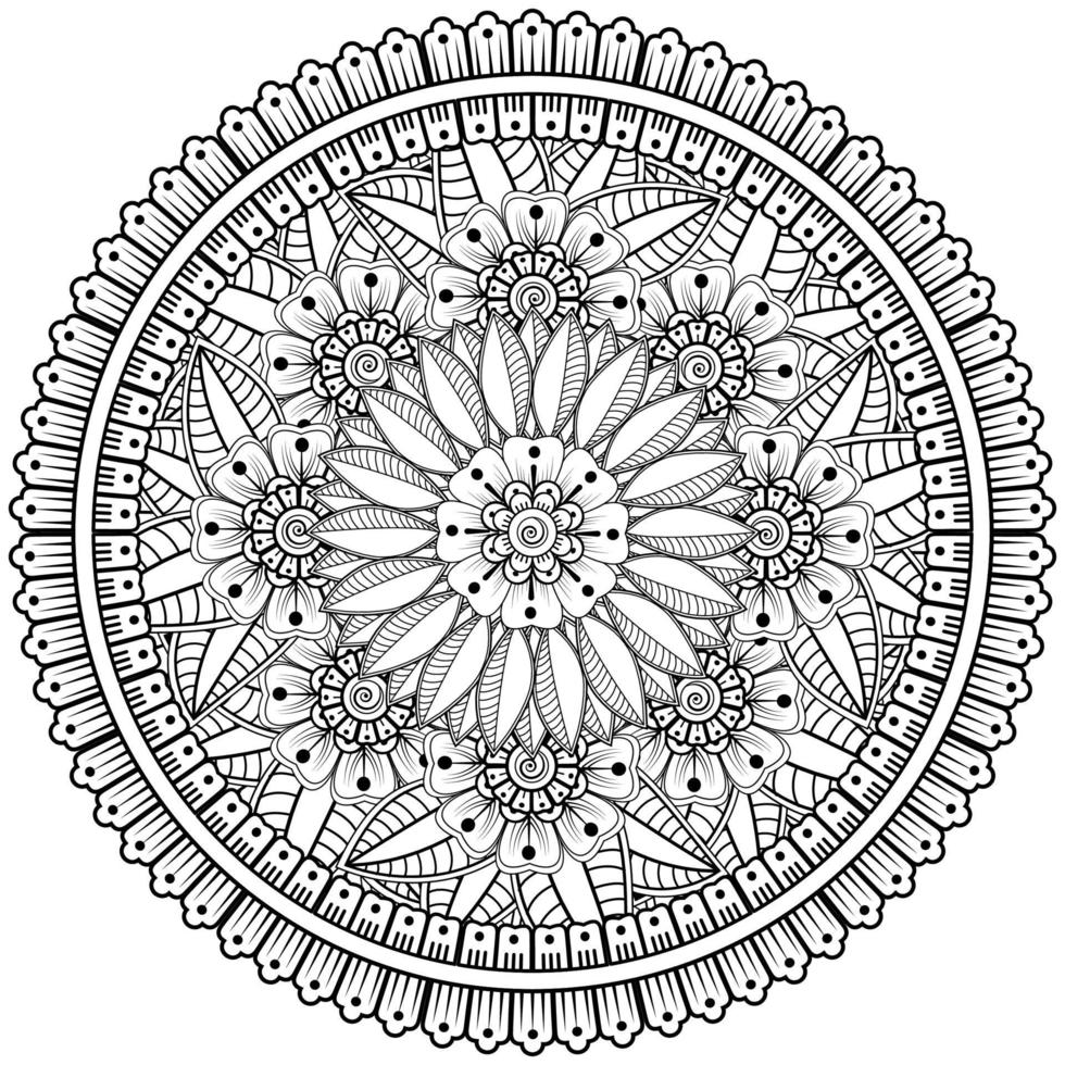 kreisförmiges Muster in Form von Mandala mit Blume für Henna, Mehndi, Tätowierung, Dekoration. vektor