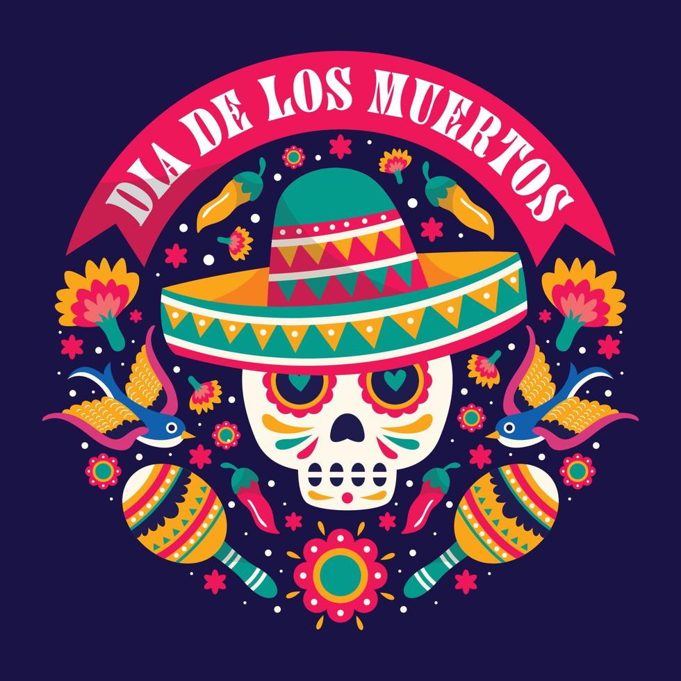 dia de los muertos färgglada doodle element illustration vektor