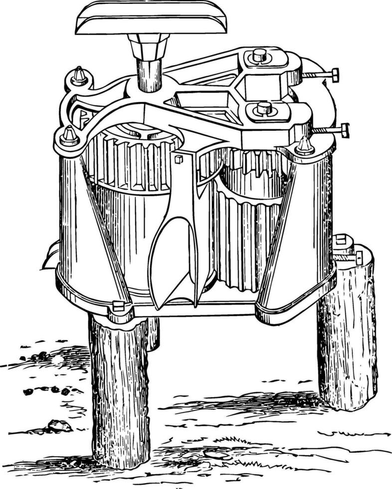 vertikal sockerrör kvarn, årgång illustration. vektor