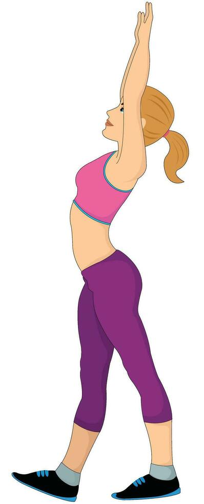 tränar, kvinna håller på med stretching, illustration vektor