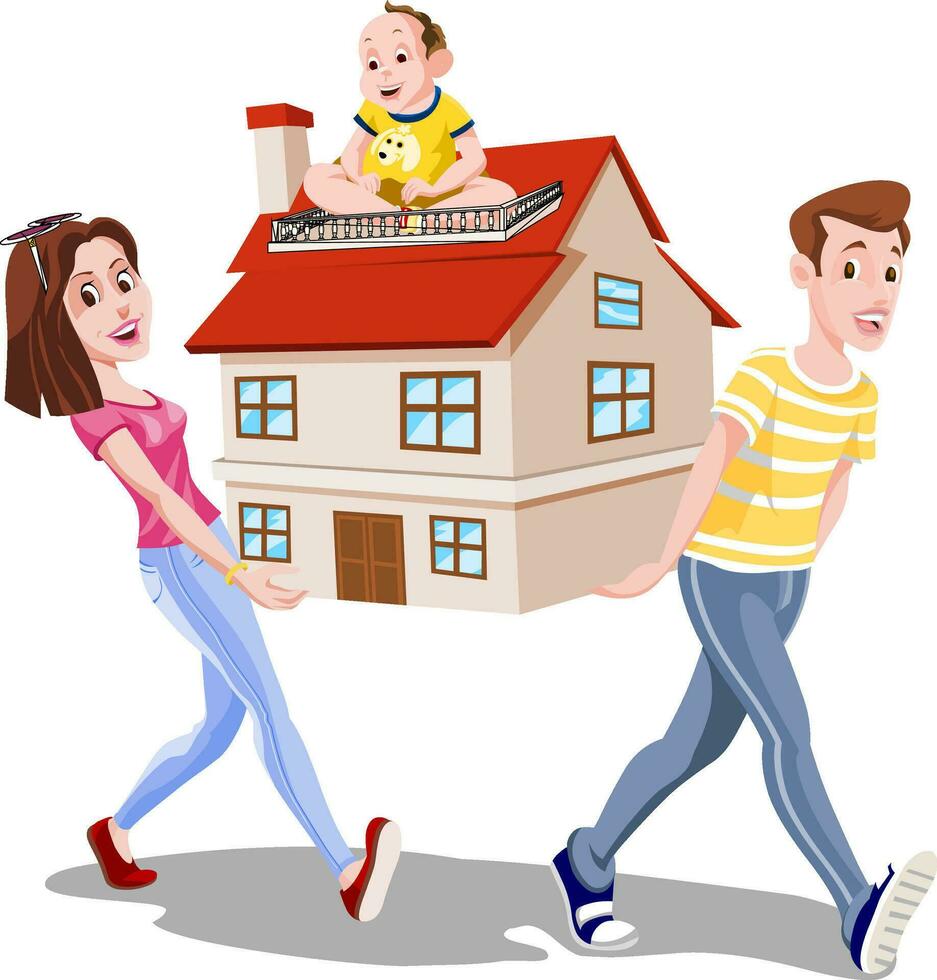 Familie Tragen ein Haus, Illustration vektor