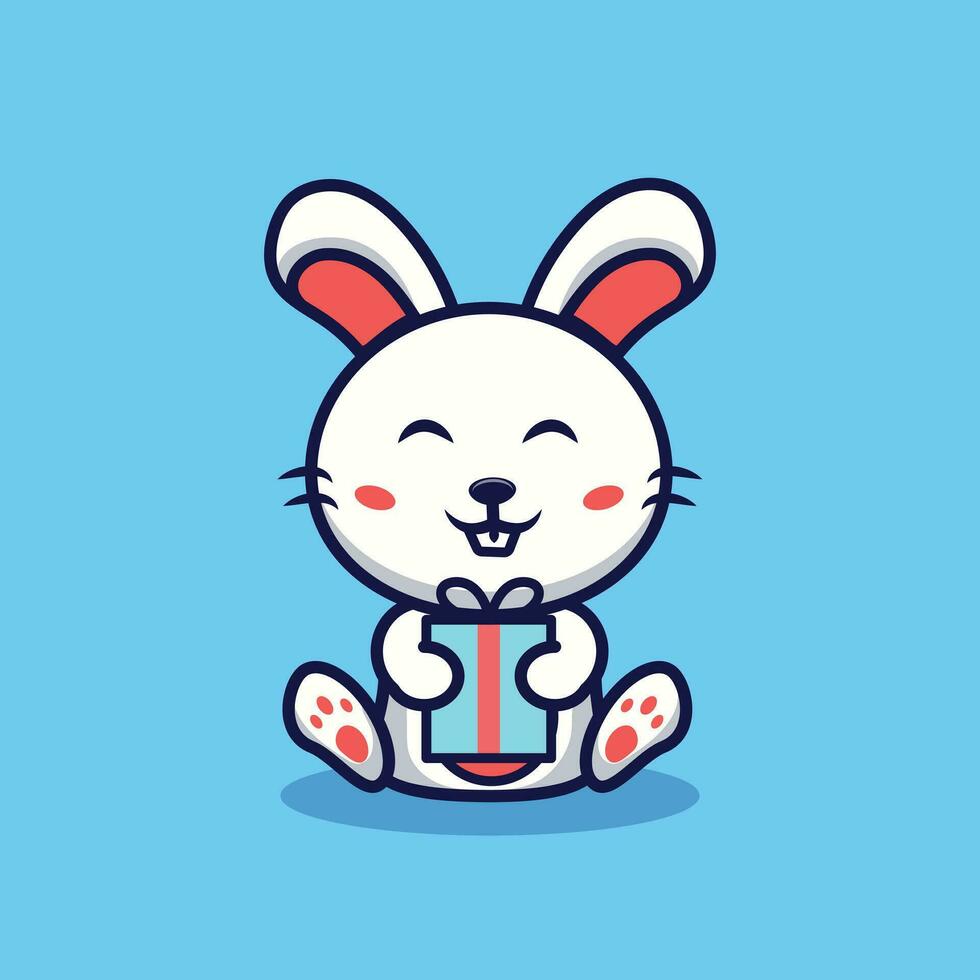 söt kanin innehav gåva vektor tecknad serie illustration