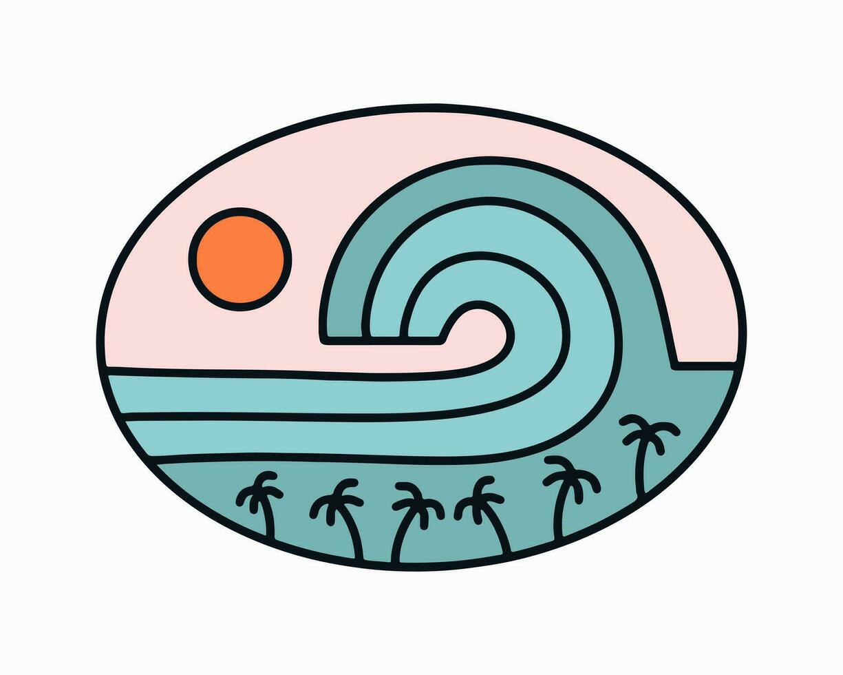 das Welle und das Ozean Sommer- Mono Linie Kunst zum Design T-Shirt, Abzeichen, Aufkleber, und Logo vektor
