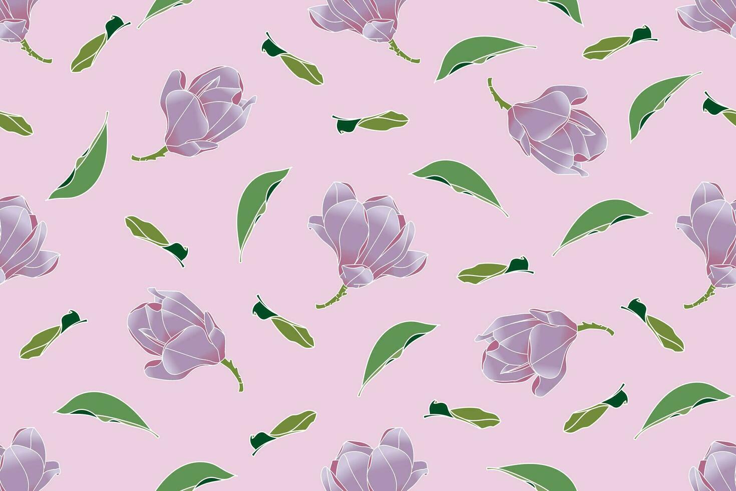 illustration av verbanica fat magnolia blomma med löv på rosa bakgrund. vektor