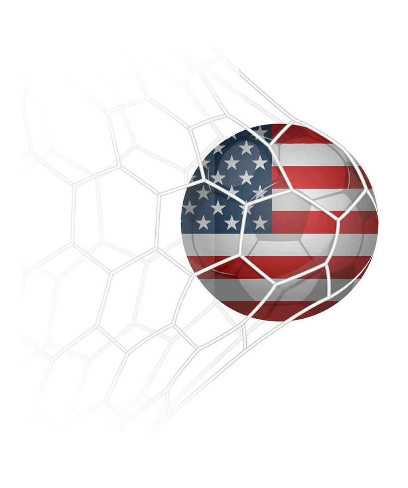 USA fotboll boll i flagga, USA flagga fotboll, USA fotboll boll i netto vektor illustration, fotboll netto, fotboll netto