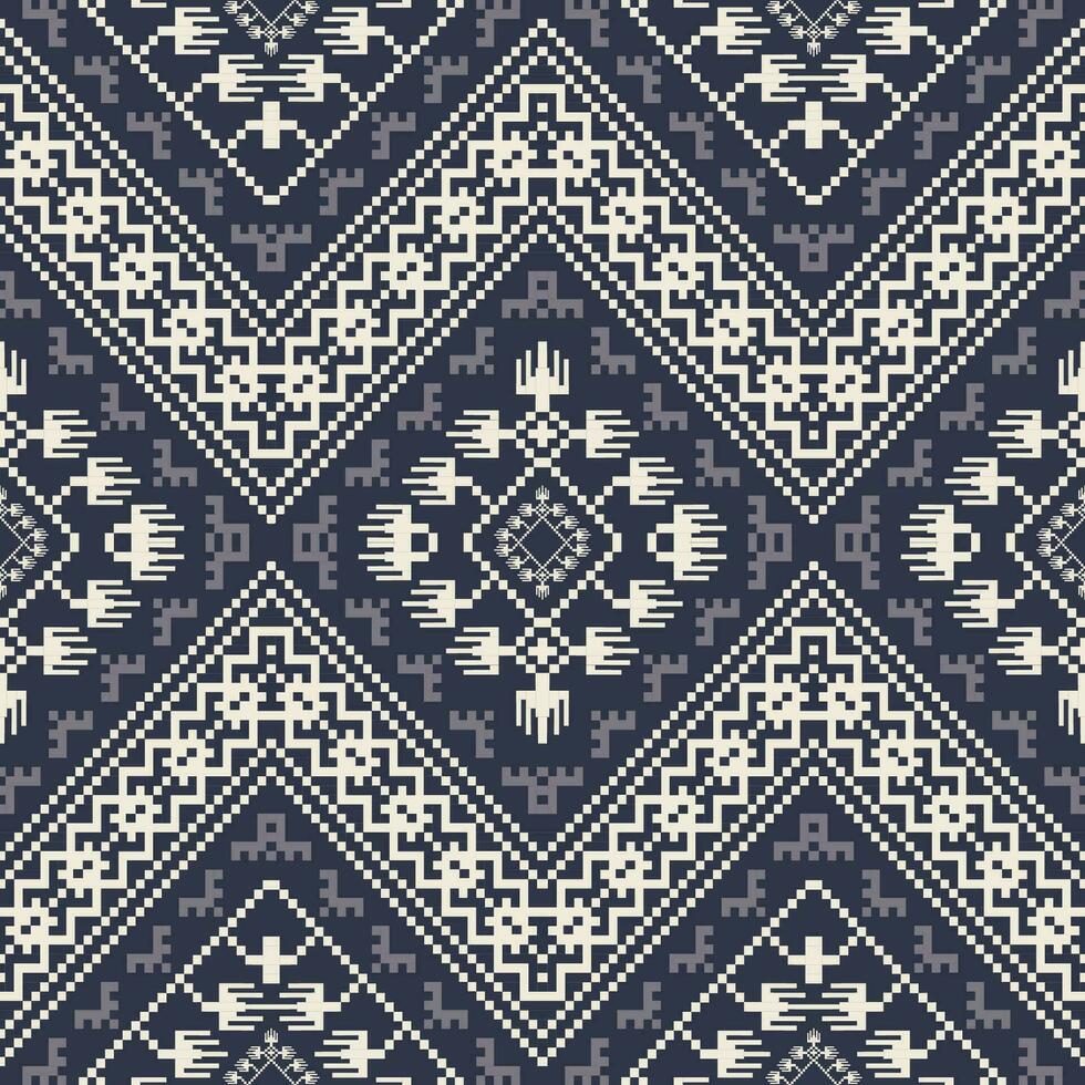 ethnisch geometrisch einfarbig Muster. aztekisch geometrisch gestalten nahtlos Muster Stickerei Pixel Kunst Stil. aztekisch geometrisch Muster verwenden zum Textil, Zuhause Dekoration Elemente, Polster, Verpackung. vektor