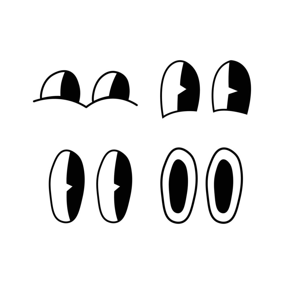 groovig Augen Ausdrücke schwarz und Weiß Satz. 90er Jahre Stil Gesichter Abbildungen zum drucken. vektor