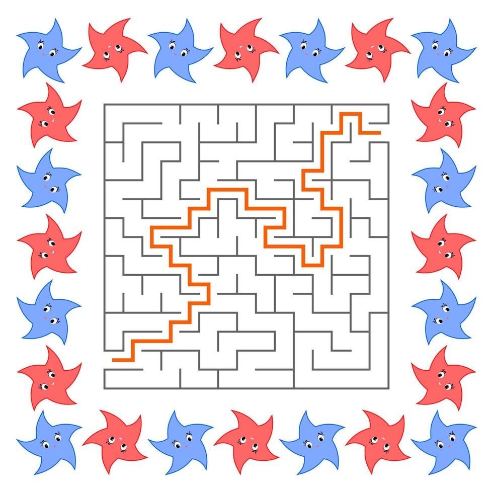 abstraktes quadratisches Labyrinth. Spiel für Kinder. Puzzle für Kinder. süßer Cartoon-Star. Labyrinth Rätsel. Vektor-Illustration. mit Antwort. vektor