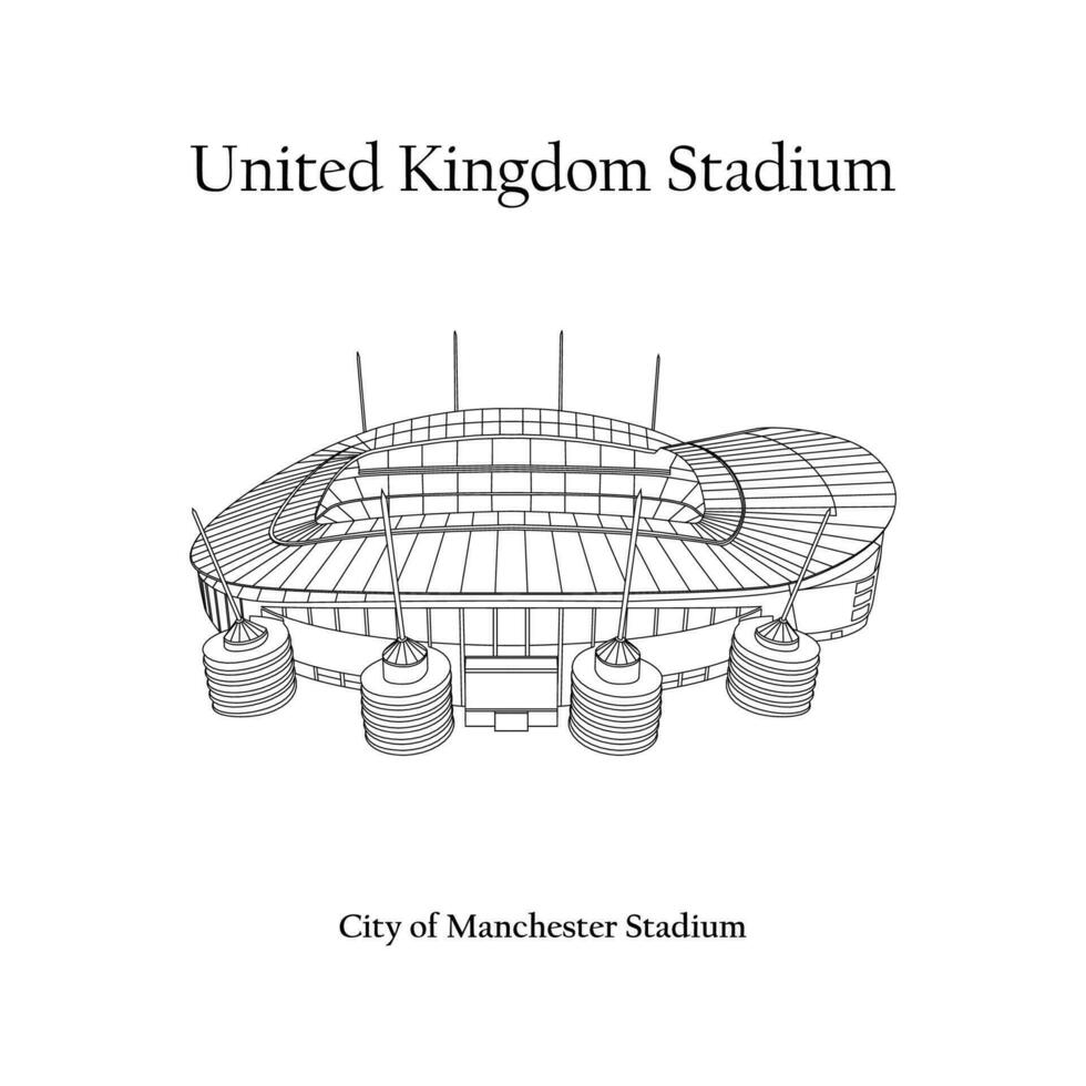 Grafik Design von das Stadt von Manchester Stadion, Manchester Stadt, Manchester Stadt Zuhause Team. vereinigt Königreich International Fußball Stadion. Premier Liga vektor