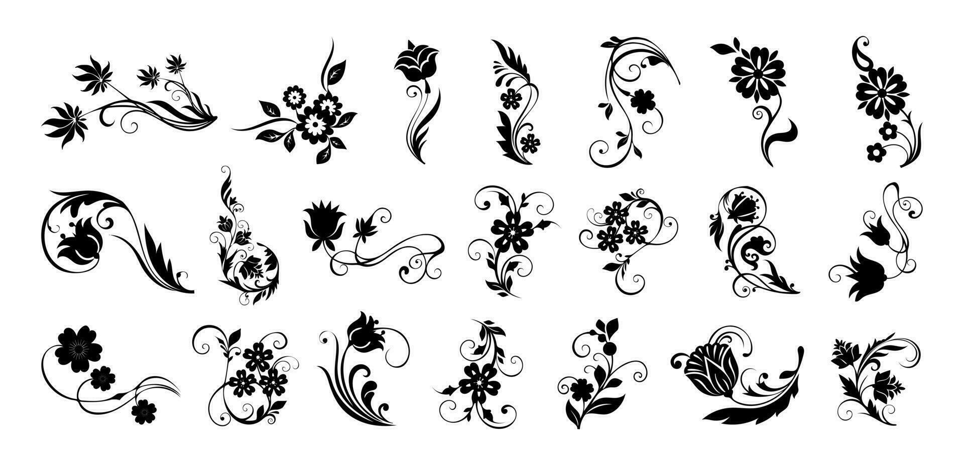 styling daisy blommig och blomma silhuetter dekorativ av vektor ikon uppsättning samling
