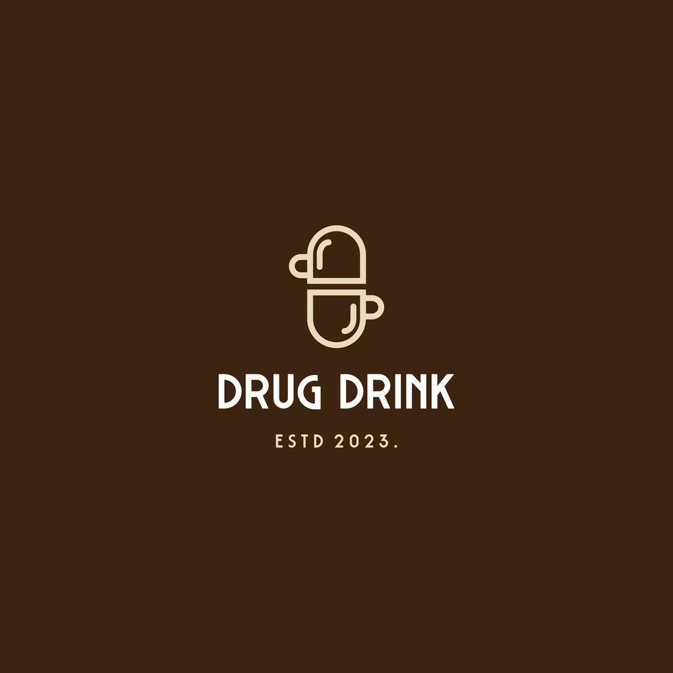 Droge Kapsel kombinieren mit Tasse Kaffee Logo Design Symbol Vorlage vektor