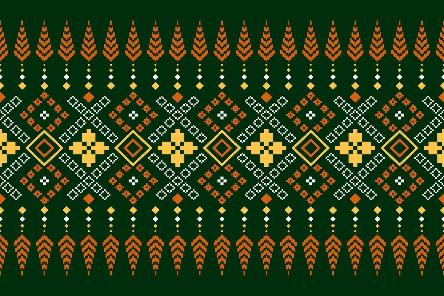 Grün Kreuz Stich bunt geometrisch traditionell ethnisch Muster Ikat nahtlos Muster Rand abstrakt Design zum Stoff drucken Stoff Kleid Teppich Vorhänge und Sarong aztekisch afrikanisch indisch indonesisch vektor