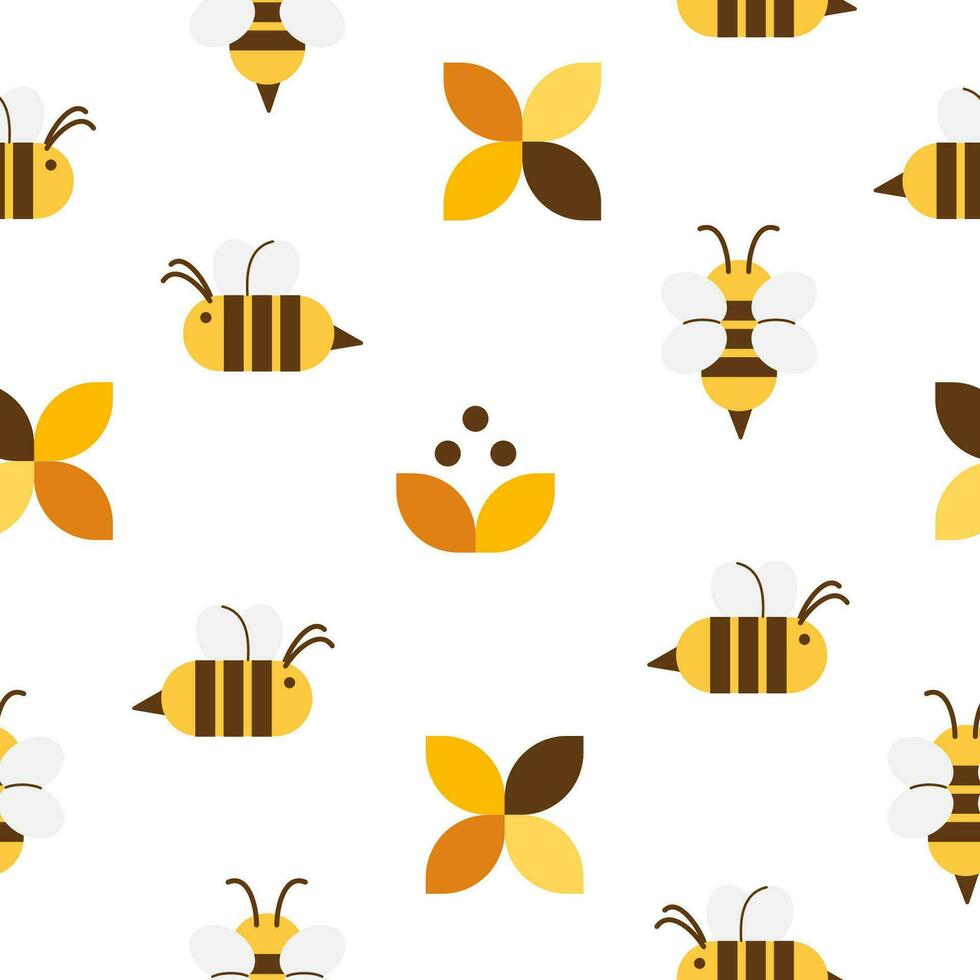 Vektor nahtlos Muster mit fliegend Karikatur Bienen und Zwerge auf Weiß Hintergrund. Illustration zum Zeitschrift, Buch, Poster, Karte, Netz Seiten.