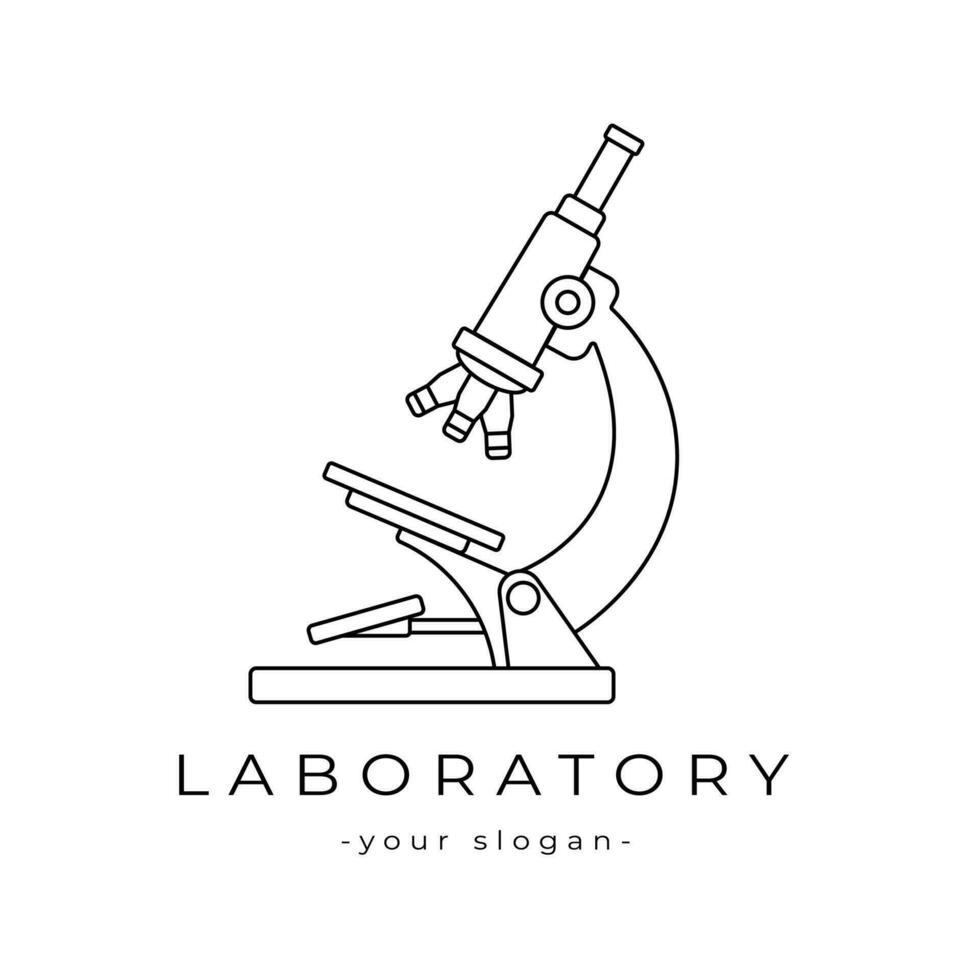 mikroskop laboratorium vetenskap logotyp, monoline stil logotyp, överväga införlivande en stiliserade, rena och minimalistisk design vektor