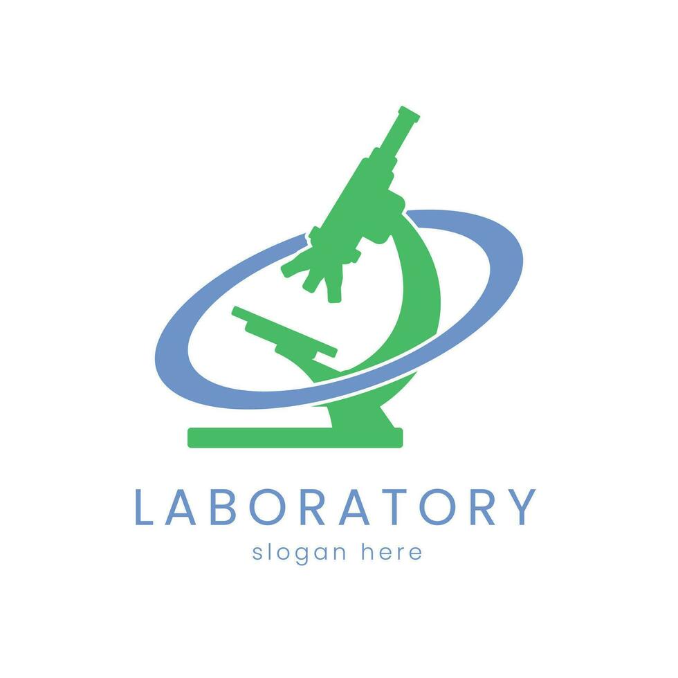 Mikroskop Planet Labor Wissenschaft Logo, Blau und Grün Farbe Erwägen einarbeiten ein stilisiert, sauber und minimalistisch Design vektor