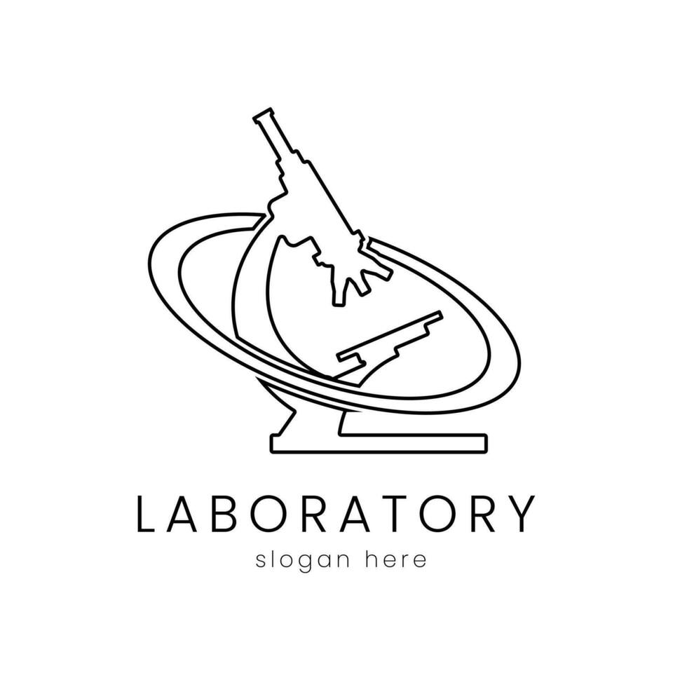Mikroskop Planet Labor Wissenschaft Logo, Gliederung Stil, Erwägen einarbeiten ein stilisiert, sauber und minimalistisch Design vektor