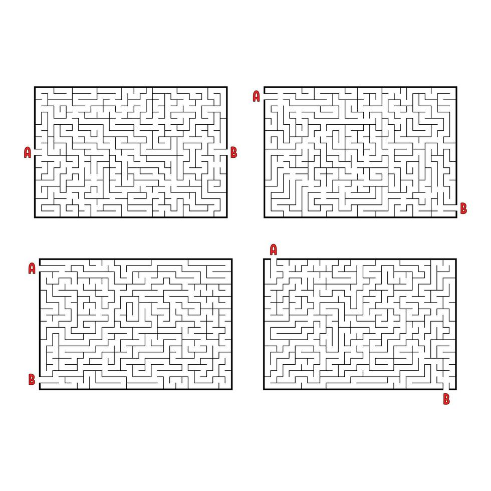 en uppsättning rektangulära labyrinter. spel för barn. pussel för barn. labyrint gåta. platt vektor illustration isolerad på vit bakgrund.