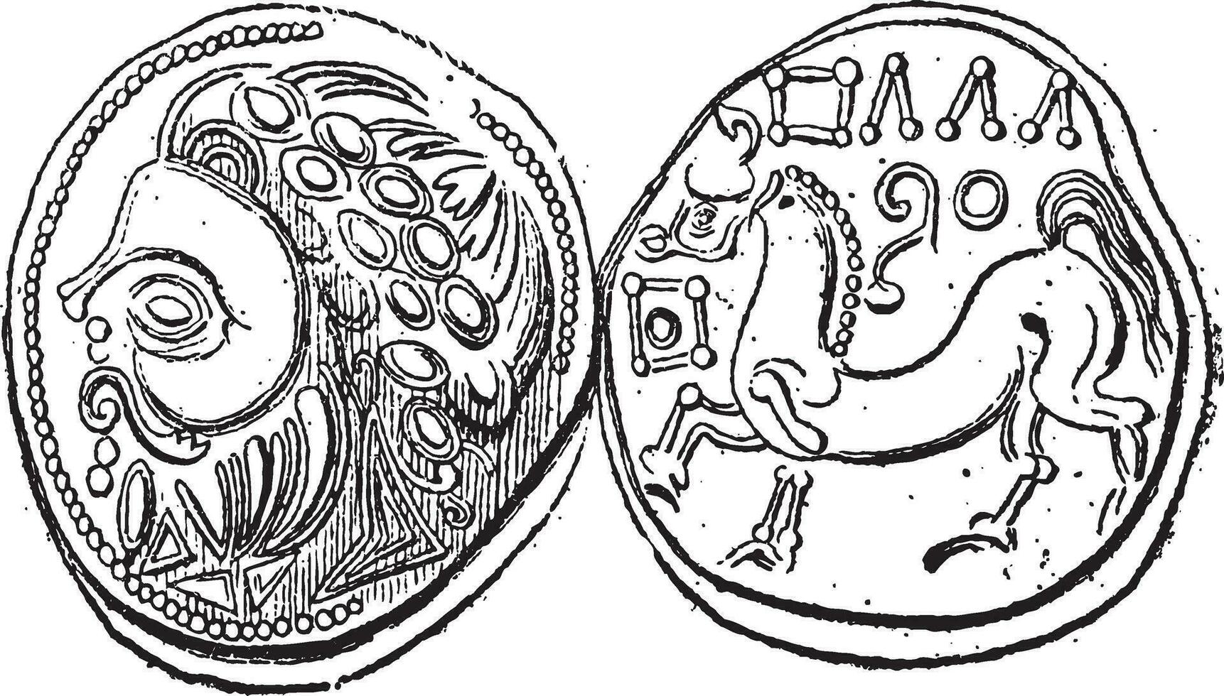 gammal celtic didrakma mynt, årgång gravyr vektor