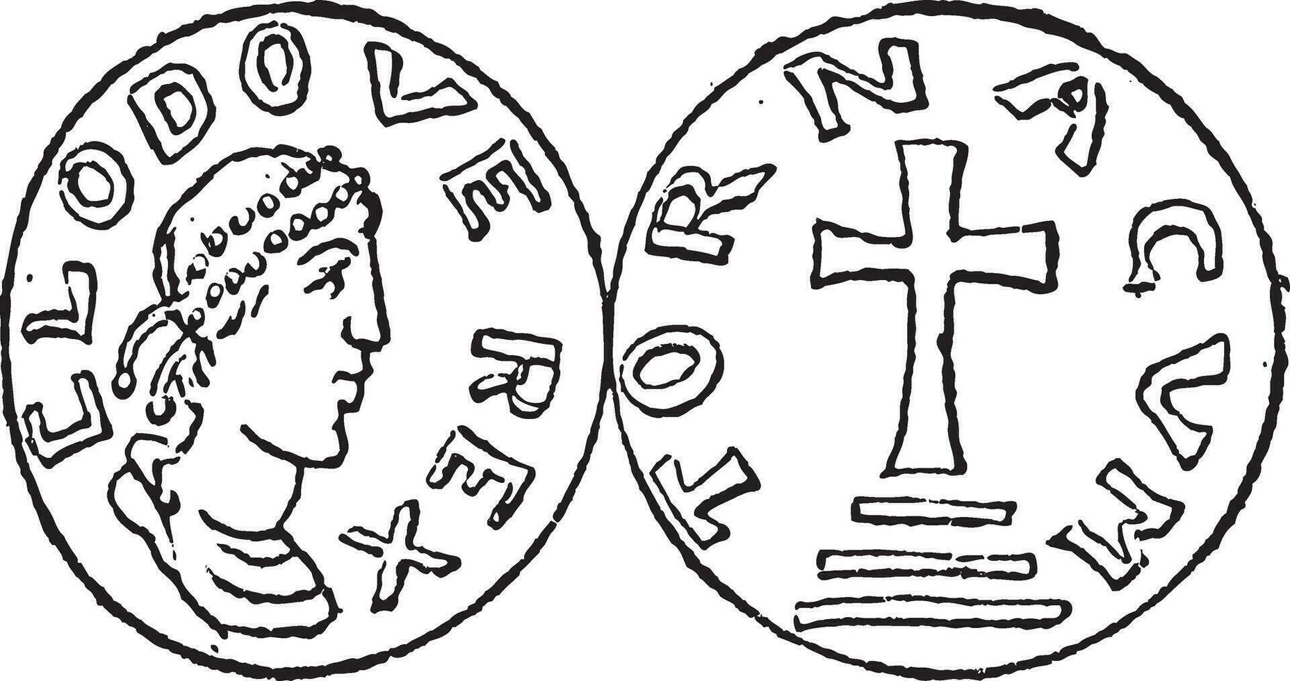 Münze Währung, Merowinger Dynastie, Jahrgang Gravur vektor