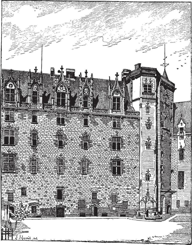 Schloss von das Herzöge von Bretagne, Nantes, zahlt sich aus de la Loire, Frankreich, Jahrgang Gravur vektor