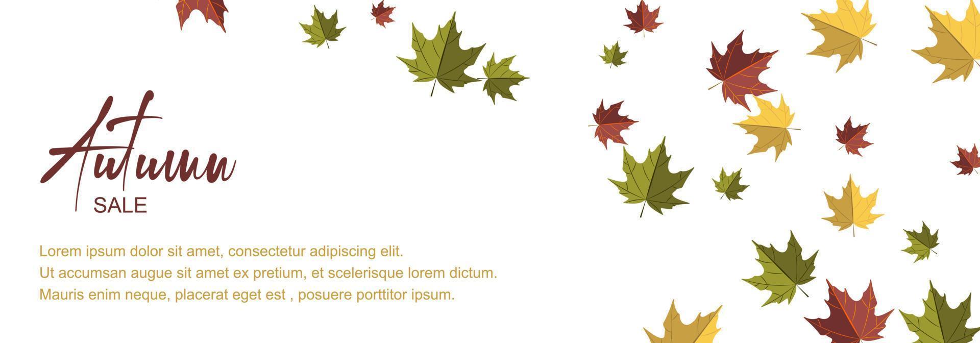 höstens horisontella design med färgglada fallande löv. plats för text. vektor illustration