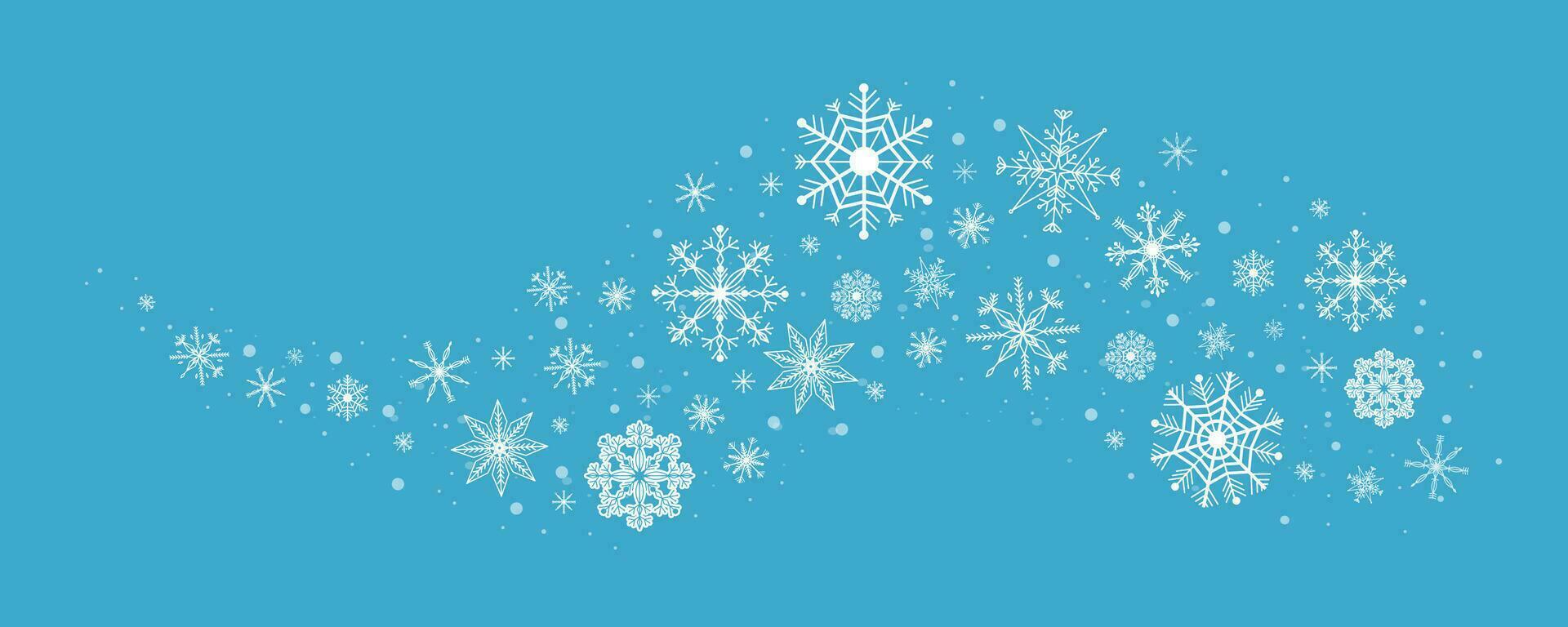 Vinka snöflinga virvla runt vinter- snö gräns is dekoration isolerat. Semester kristall kurva form design, magi prydnad. vektor illustration