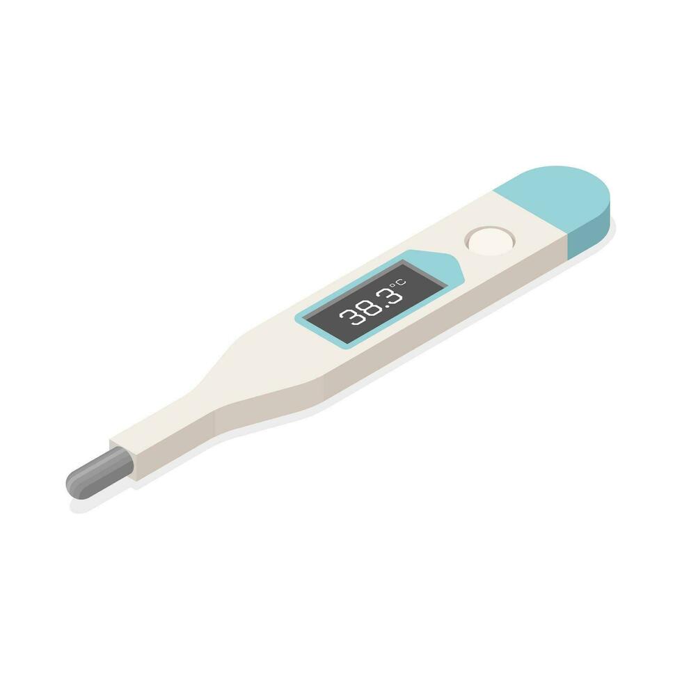 ein tragbar Zuhause verwenden medizinisch Ausrüstung. Thermometer Messung Körper Temperatur . isometrisch Vektor Design.