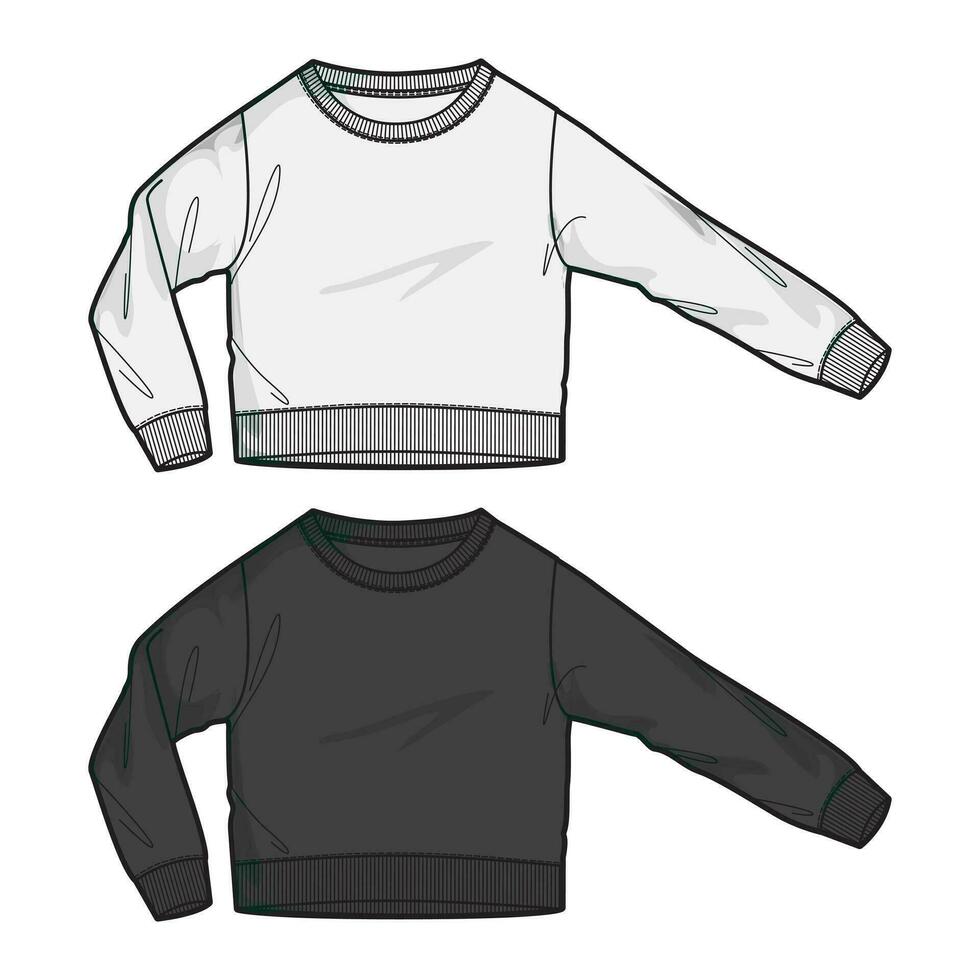 lange Ärmel Sweatshirt technisch Zeichnung Mode eben skizzieren Vektor Illustration Vorlage