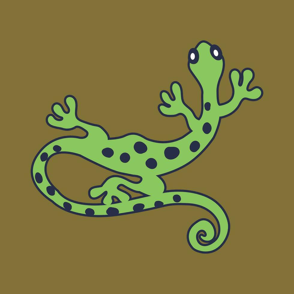 ein Grün und Blau Gecko mit ein schwarz Gliederung sitzt auf ein braun Hintergrund. vektor