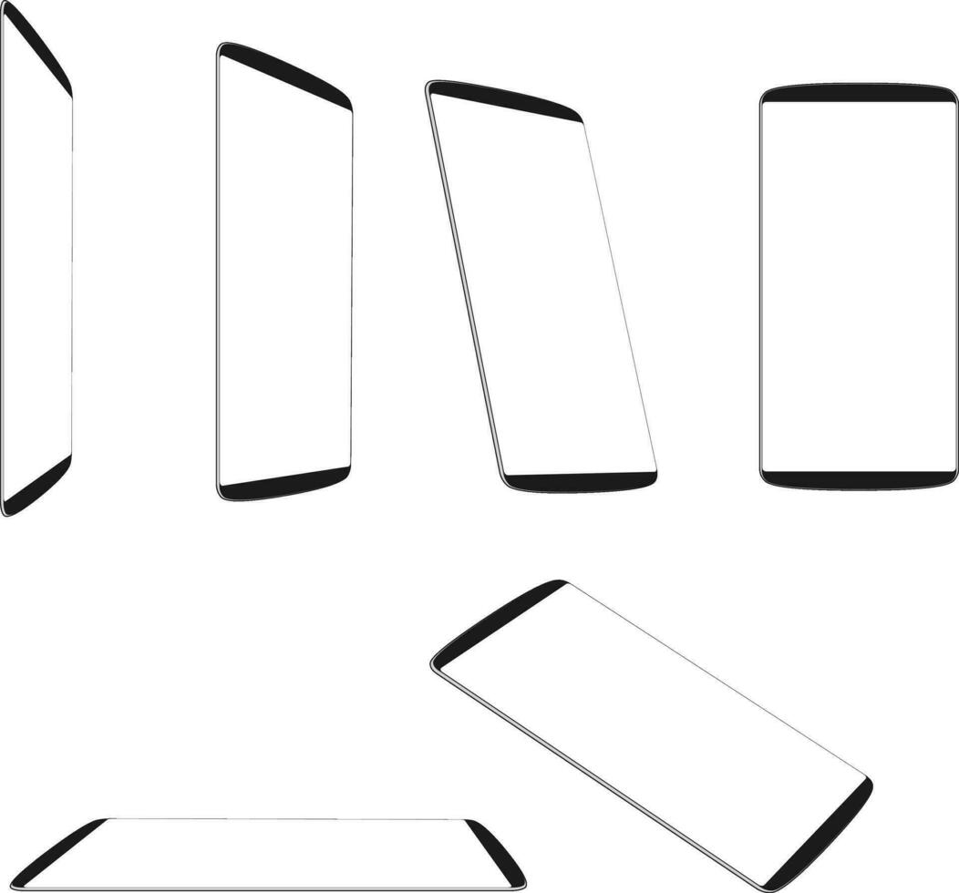 uppsättning ny smartphones annorlunda vinklar visningar isolerat på vit mall vektor