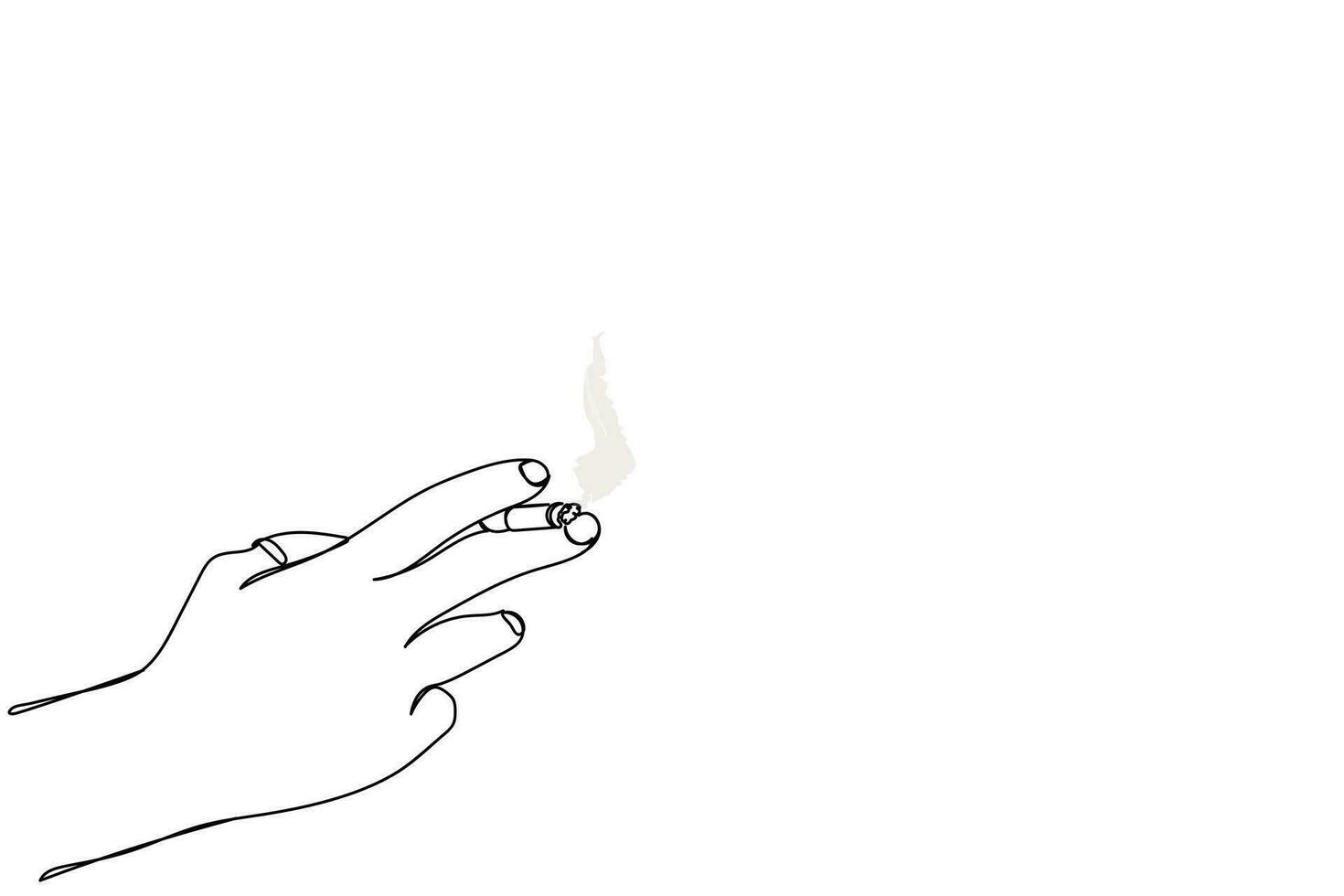 kontinuerlig linje konst av hand innehav en belyst cigarett med rök av rök. vektor