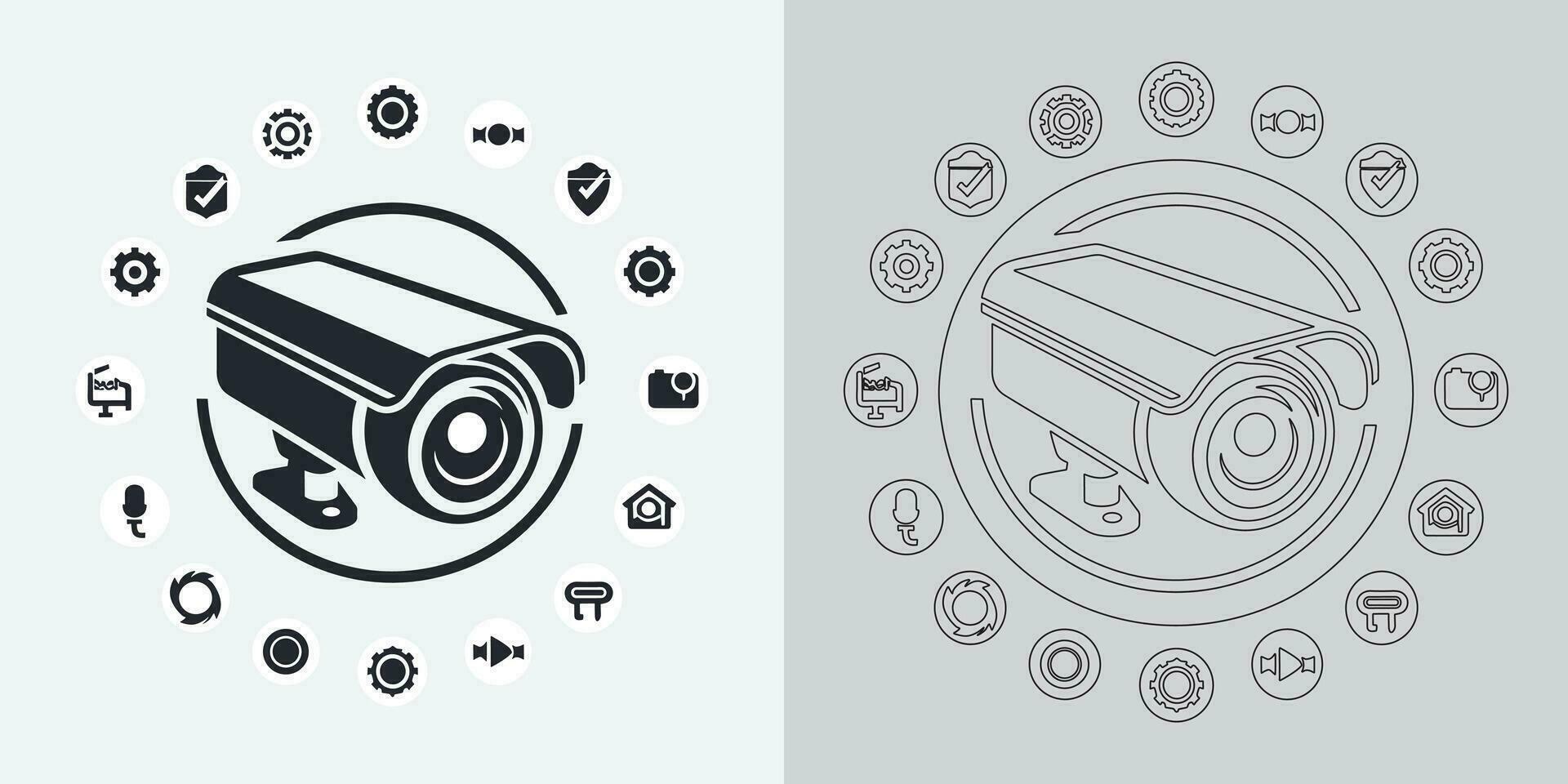 uppsättning av säkerhet eller övervakning kamera ikoner. cCTV kamera ikon, vektor grafik. trådlös säkerhet kamera ikon. svart ikon illustration för cCTV kamera isolerat på vit bakgrund