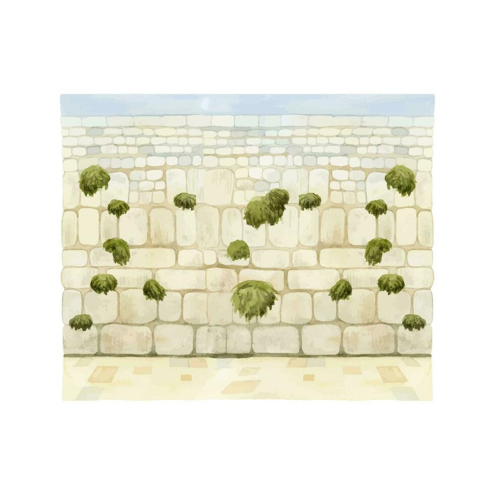 jüdisch Western Mauer Sicht im alt Stadt von jerusalem Aquarell Illustration. das kotel im Israel zum Gebete vektor