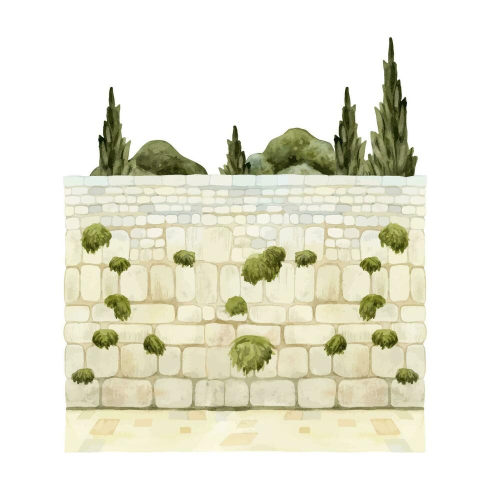 jerusalem kotel jüdisch Western Mauer Sicht im alt Stadt Vektor Aquarell Illustration. Israel Hauptstadt Stadt historisch Platz