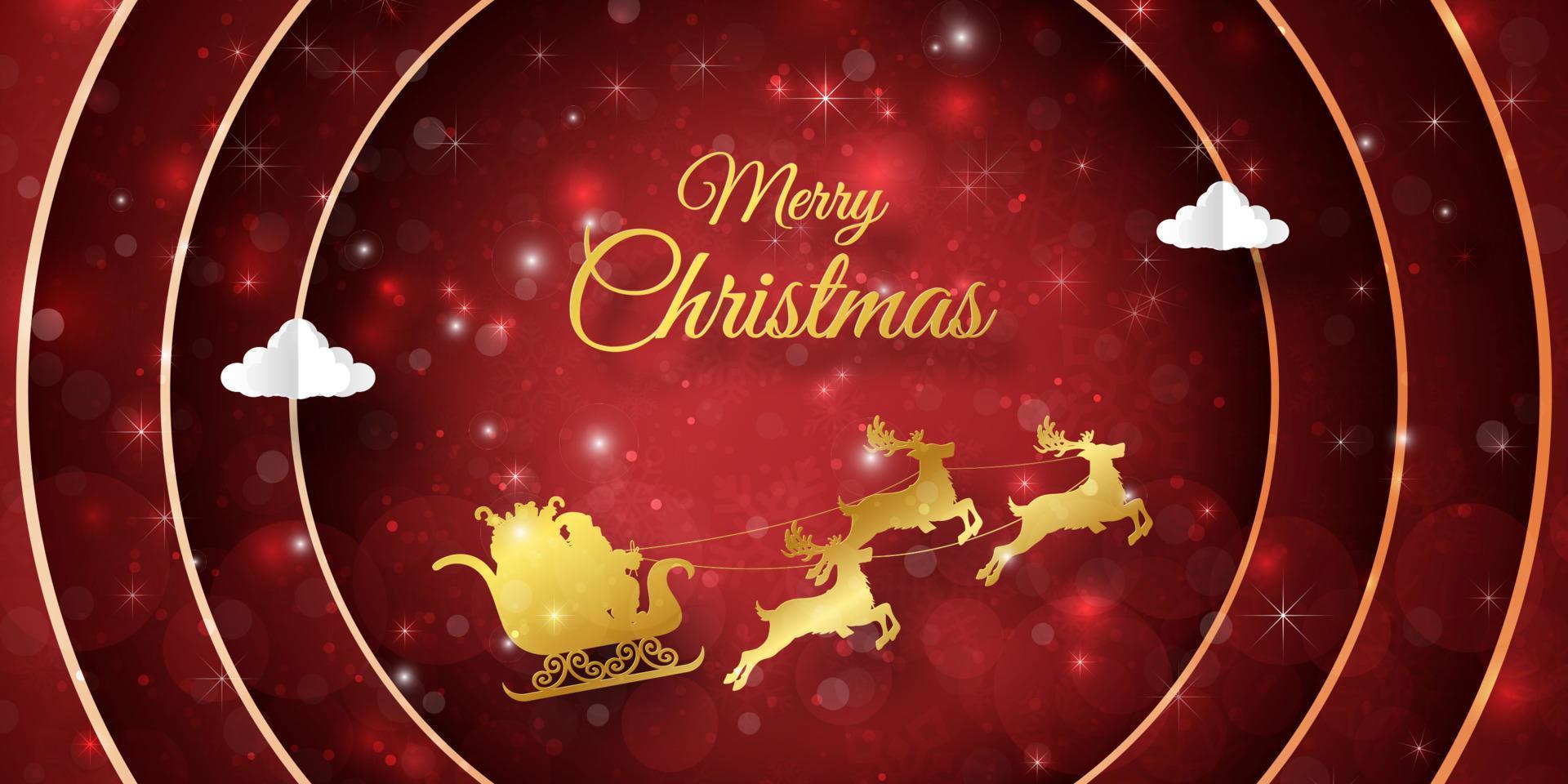 Frohe Weihnachten und ein glückliches neues Jahr, Weihnachtsbanner-Postkarte von Santa Claus auf einem Schlitten mit Weihnachtsdekoration vektor