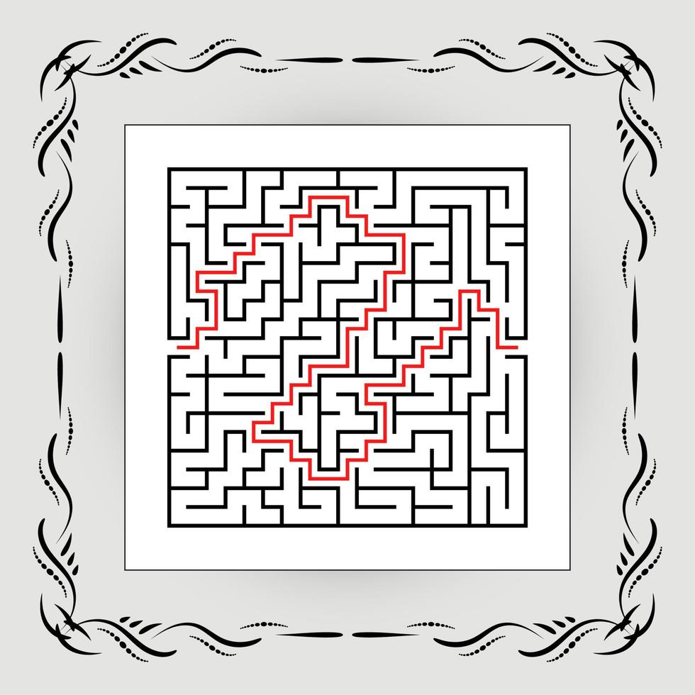 abstraktes quadratisches Labyrinth im Vintage-Rahmen. Spiel für Kinder. Puzzle für Kinder. ein Eingang, ein Ausgang. Labyrinth Rätsel. flache Vektorillustration lokalisiert auf weißem Hintergrund. mit Antwort. vektor