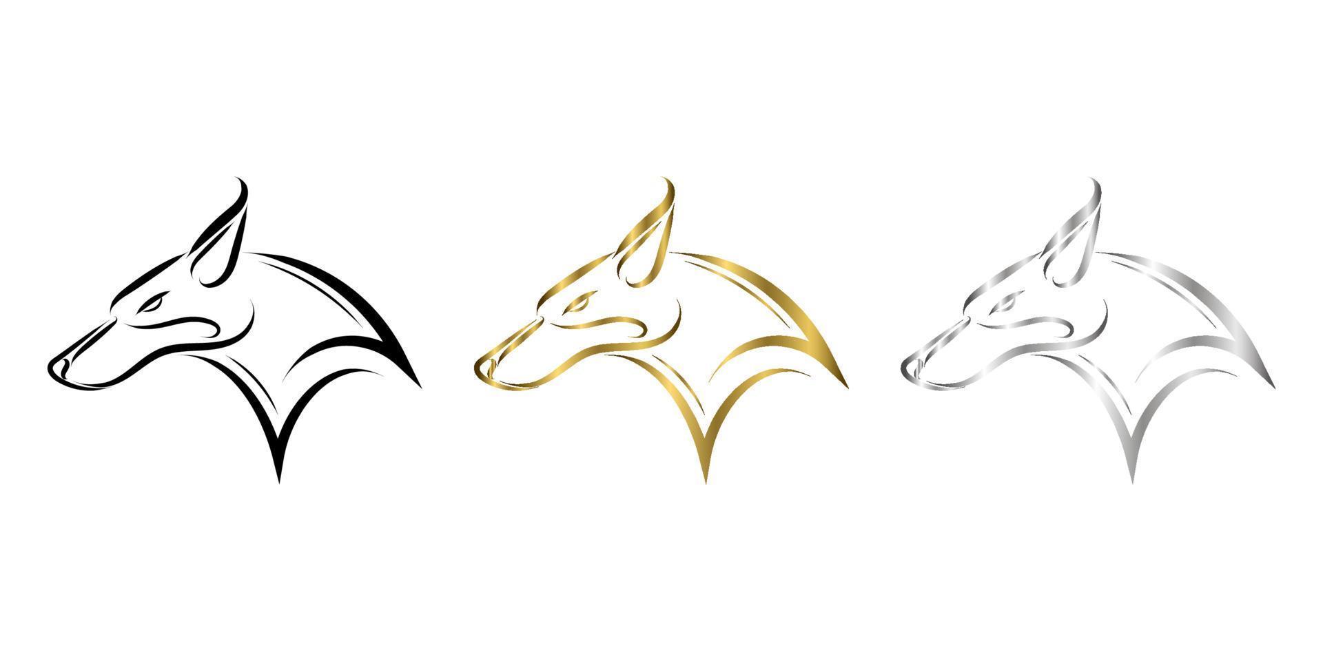 dreifarbiges schwarzes Gold und silberne Strichzeichnung des Fuchskopfes. Gute Verwendung für Symbol, Maskottchen, Symbol, Avatar, Tätowierung, T-Shirt-Design, Logo oder jedes gewünschte Design. vektor