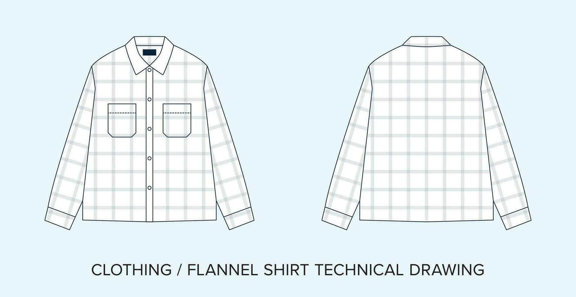 Plaid Hemd mit Taschen, technisch Zeichnung, bekleidung Entwurf zum Mode Designer vektor