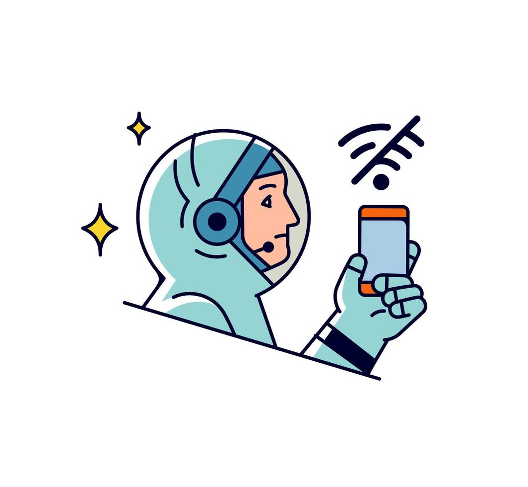 Astronaut mit einem Handy. vektor