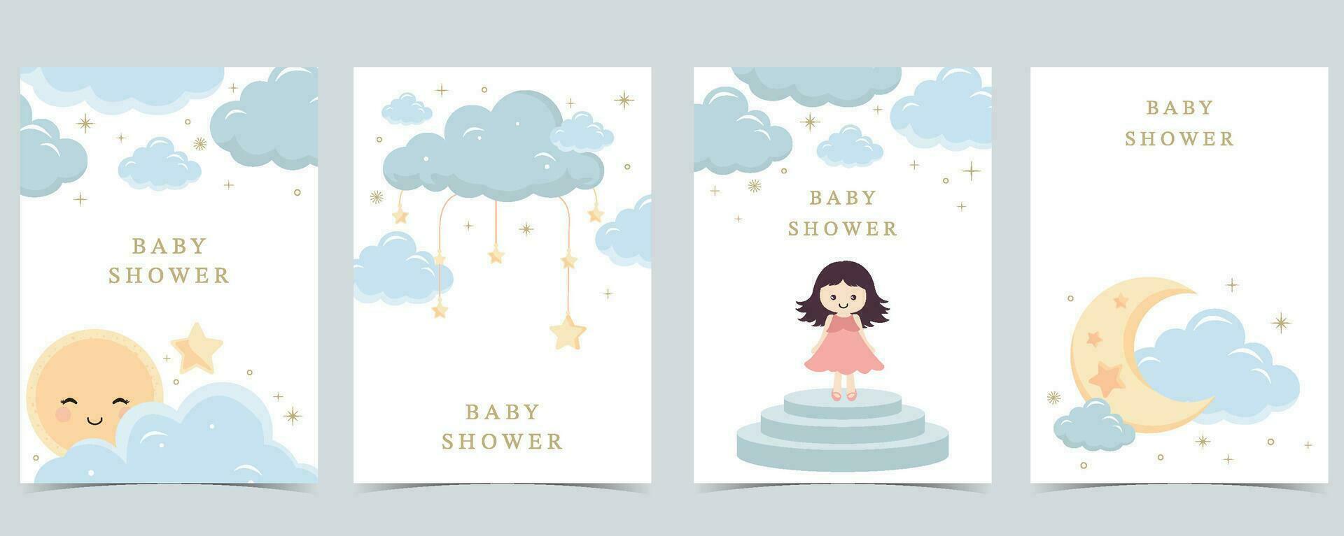 Baby Dusche Einladung Karte zum Junge mit Ballon, Wolke, Himmel, Blau vektor