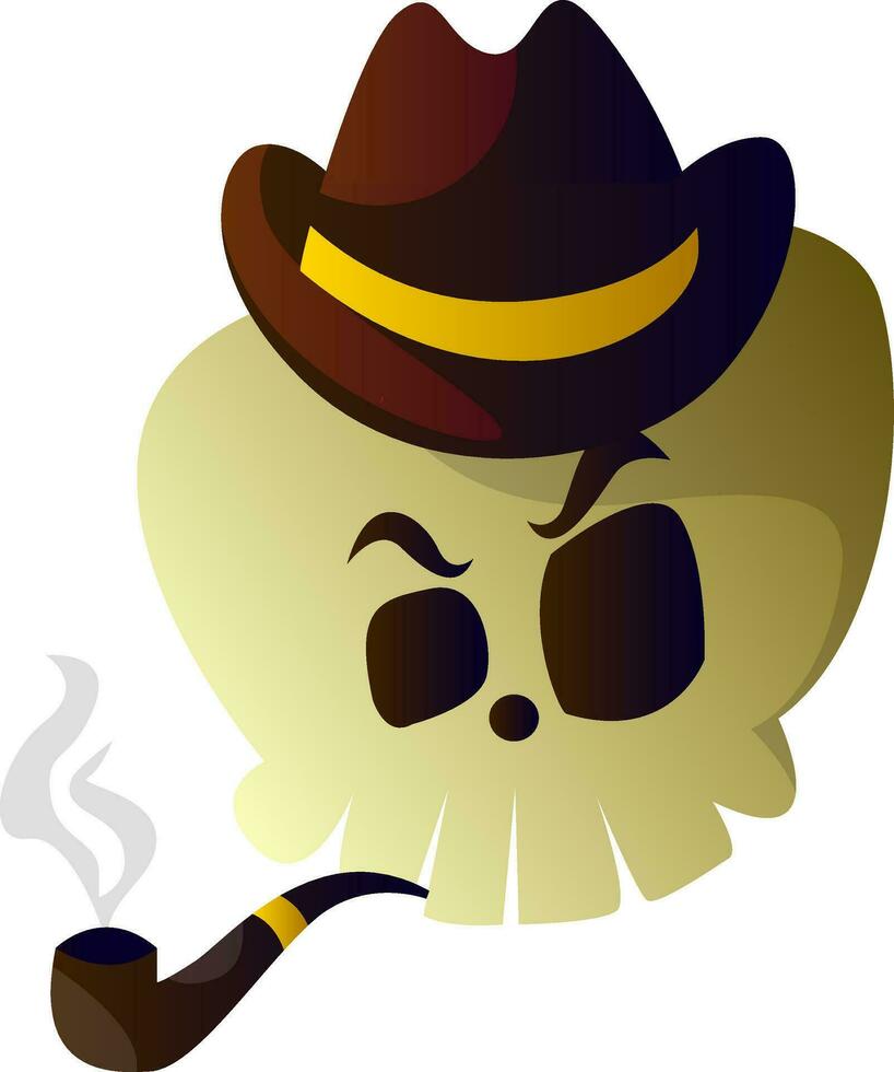 Karikatur Schädel mit braun Hut und Rohr Vektor illustartion auf Weiß Hintergrund