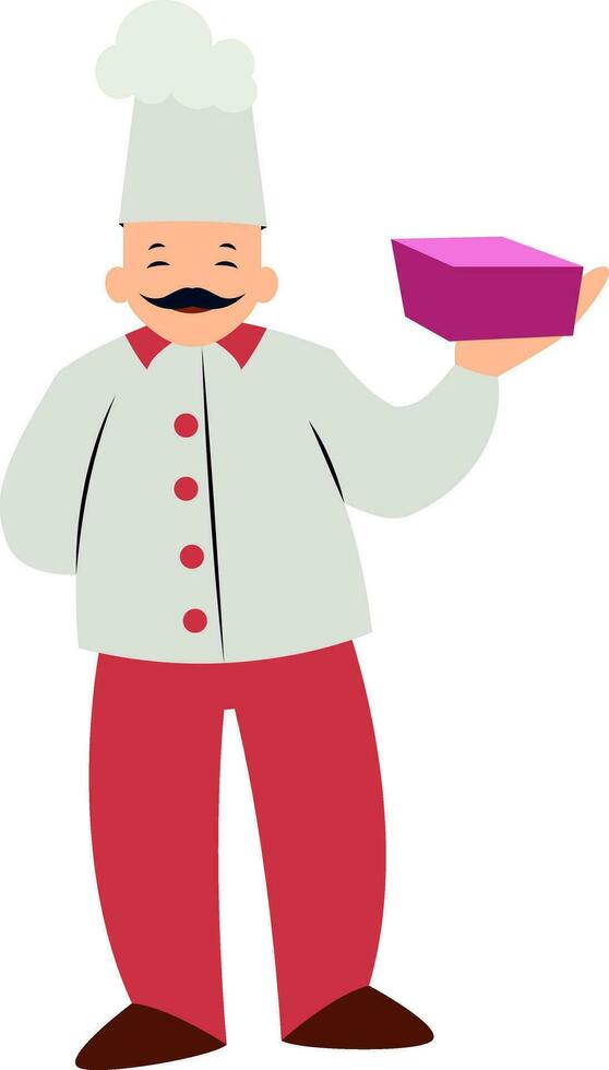 Koch Charakter mit ein lila Box Vektor Illustration auf ein Weiß Hintergrund