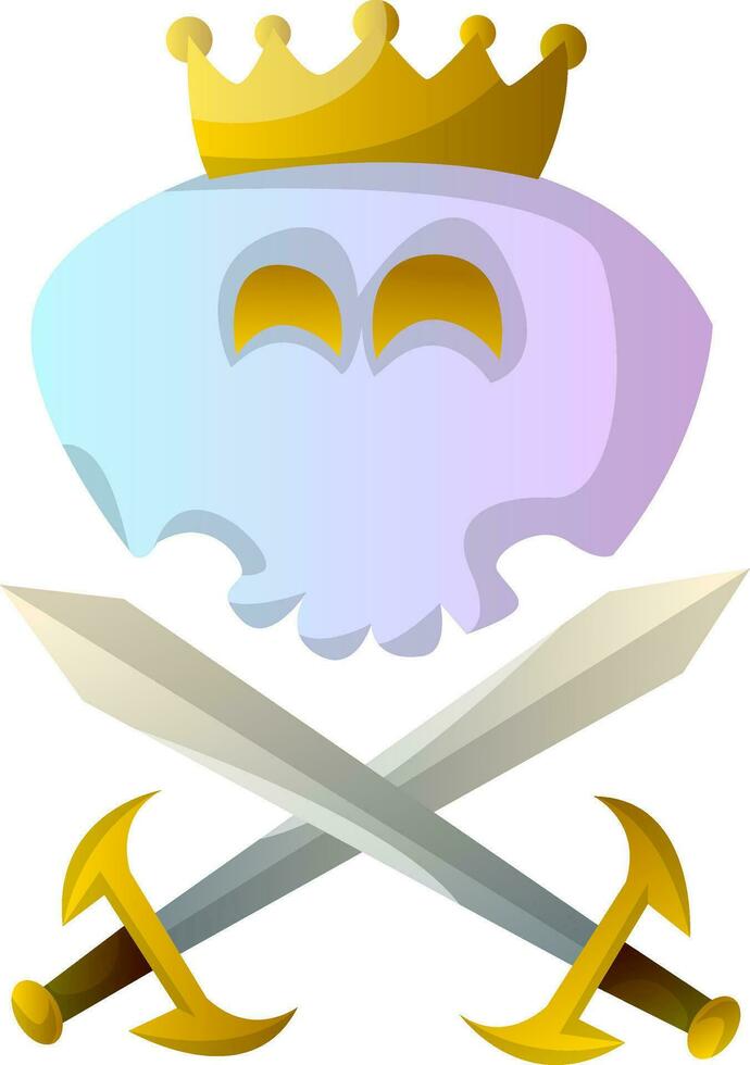 Weiß Karikatur Schädel mit Krone und Schwerter Vektor illustartion auf Weiß Hintergrund