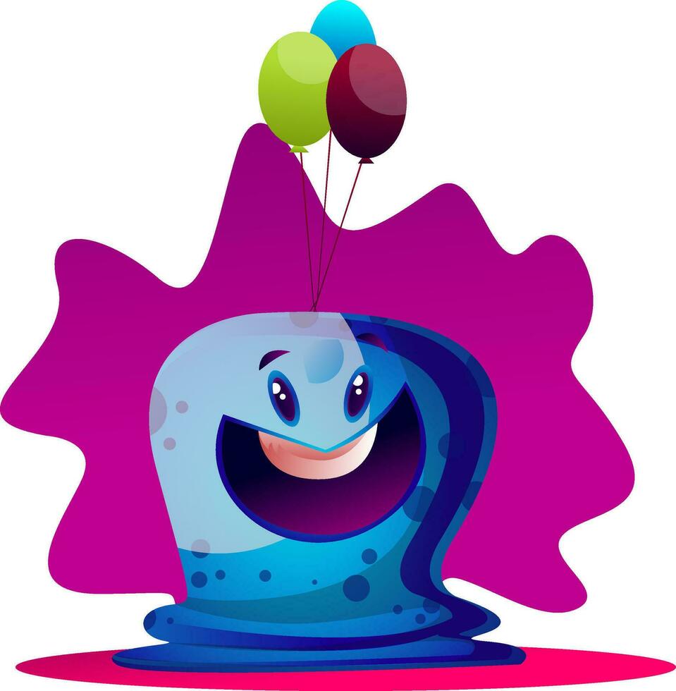 Lycklig blå monster med ballons vektor illustartion på vit bakgrund