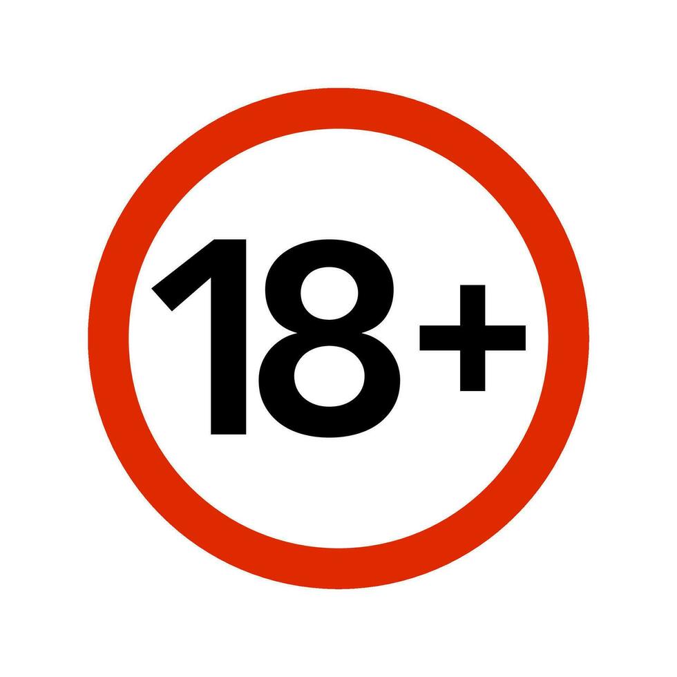 röd begränsa tecken ikon av 18 med plus ålder restriktion tecken. vektor