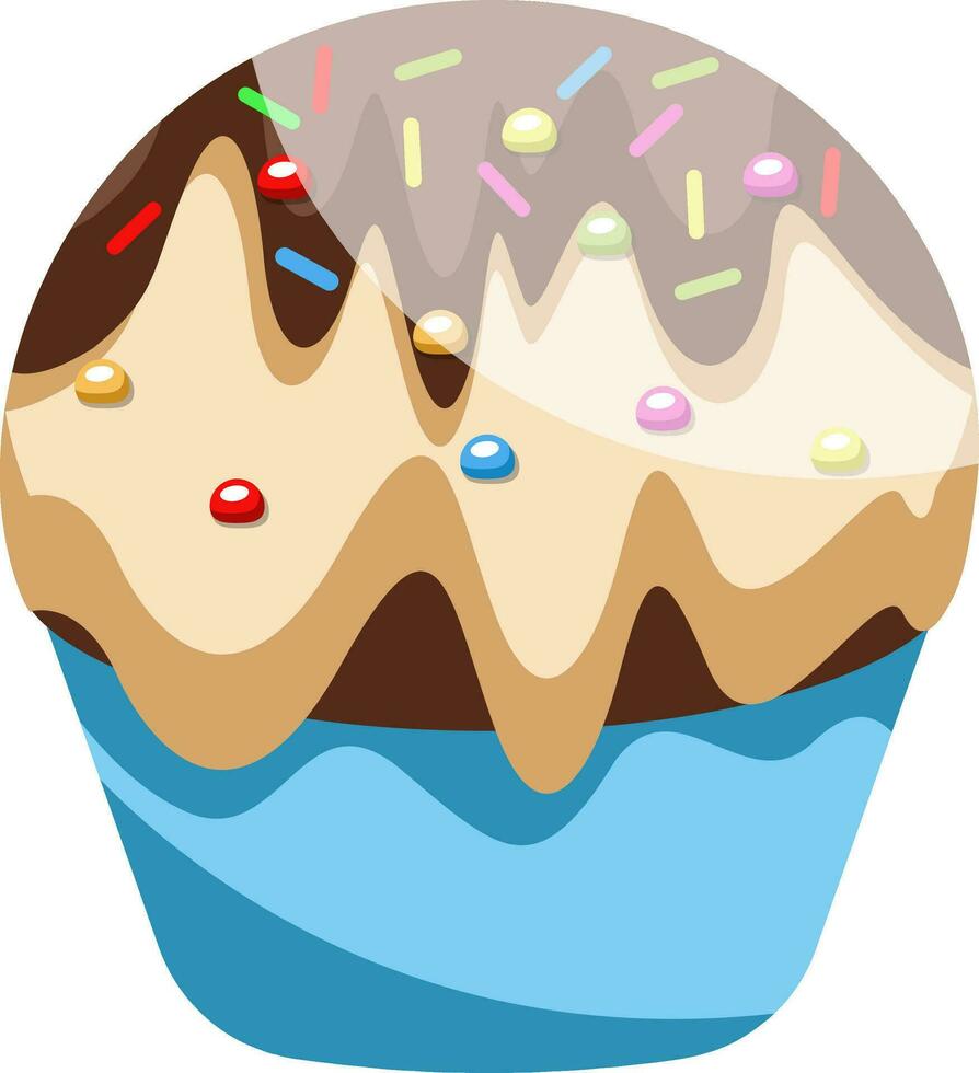 Cupcake mit Vanille und Schokolade Glasur mit Streuselillustration Vektor auf Weiß Hintergrund